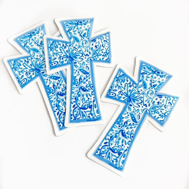 Blue and White Cross Sticker