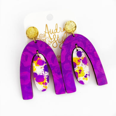 Gameday LSU Tigers ECU Pirates Purple Yellow Gold Collegiate Earrings