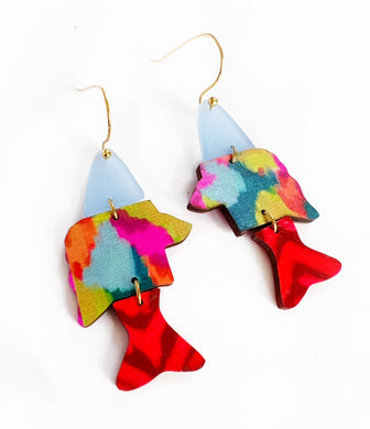 Fish Dangle Earring Colorful Coastal Beach Spring Summer