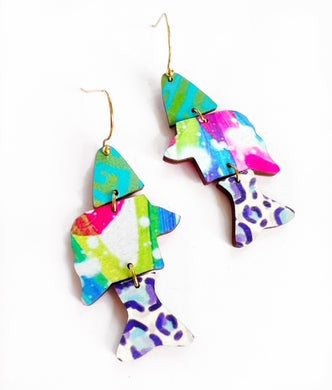 Fish Dangle Earring Colorful Coastal Beach Spring Summer