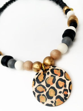 Beaded Focal Pendant Necklaces - Leopard