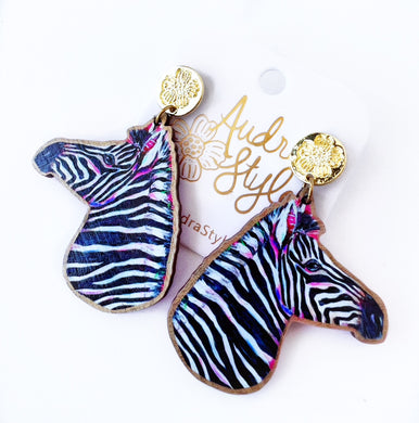 Zebra Head Dangle Earring - Animal Print