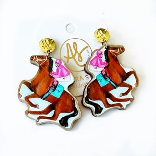 Jockey on Horse Pink Dangle Earring Kentucky Derby