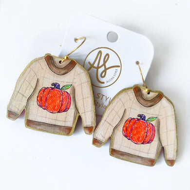 Fall Halloween Statement Earring Orange Pumpkin Sweater Dangle