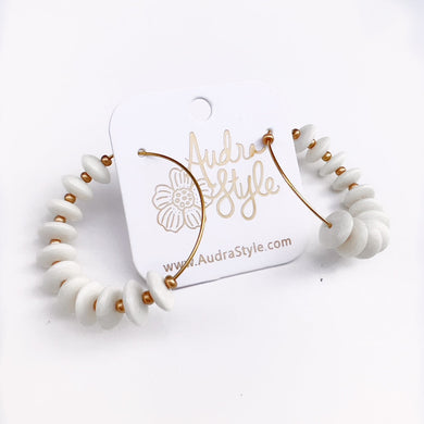 Beaded Hoop Earring - White Shell