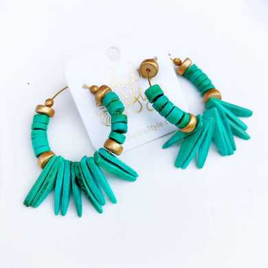 Beaded Hoop Earring - Turquoise Coconut Spike