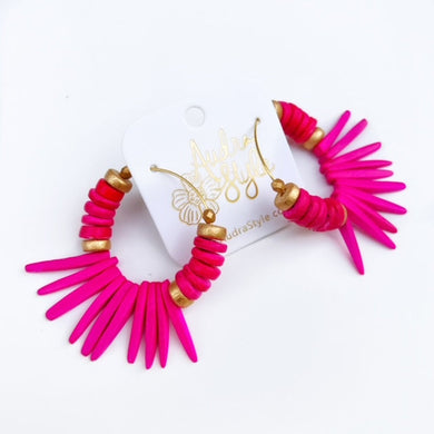 Beaded Hoop Earring - Hot Pink Coconut Spike